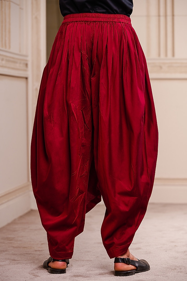 Maroon Viscose Blend Dhoti Pants by TASVA at Pernia's Pop Up Shop