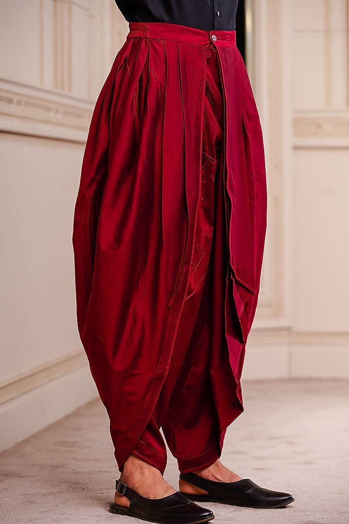 Maroon Viscose Blend Dhoti Pants by TASVA at Pernia's Pop Up Shop