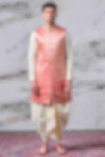 Pink Jacquard Embroidered Achkan Jacket Set by TASVA at Pernia's Pop Up Shop