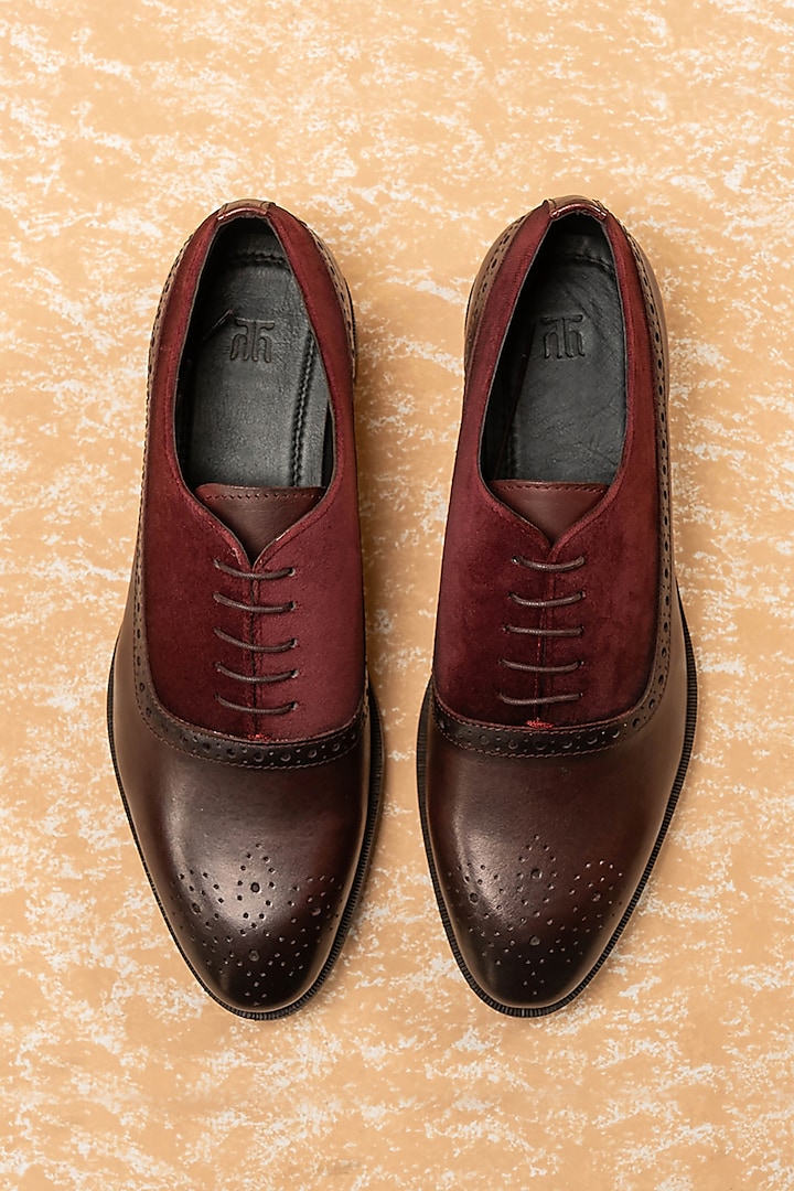 Maroon Leather Lace-Up Brogues by TASVA