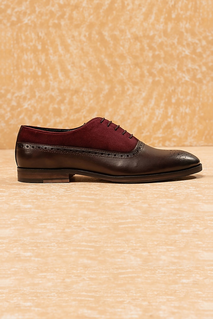 Maroon Leather Lace-Up Brogues by TASVA at Pernia's Pop Up Shop