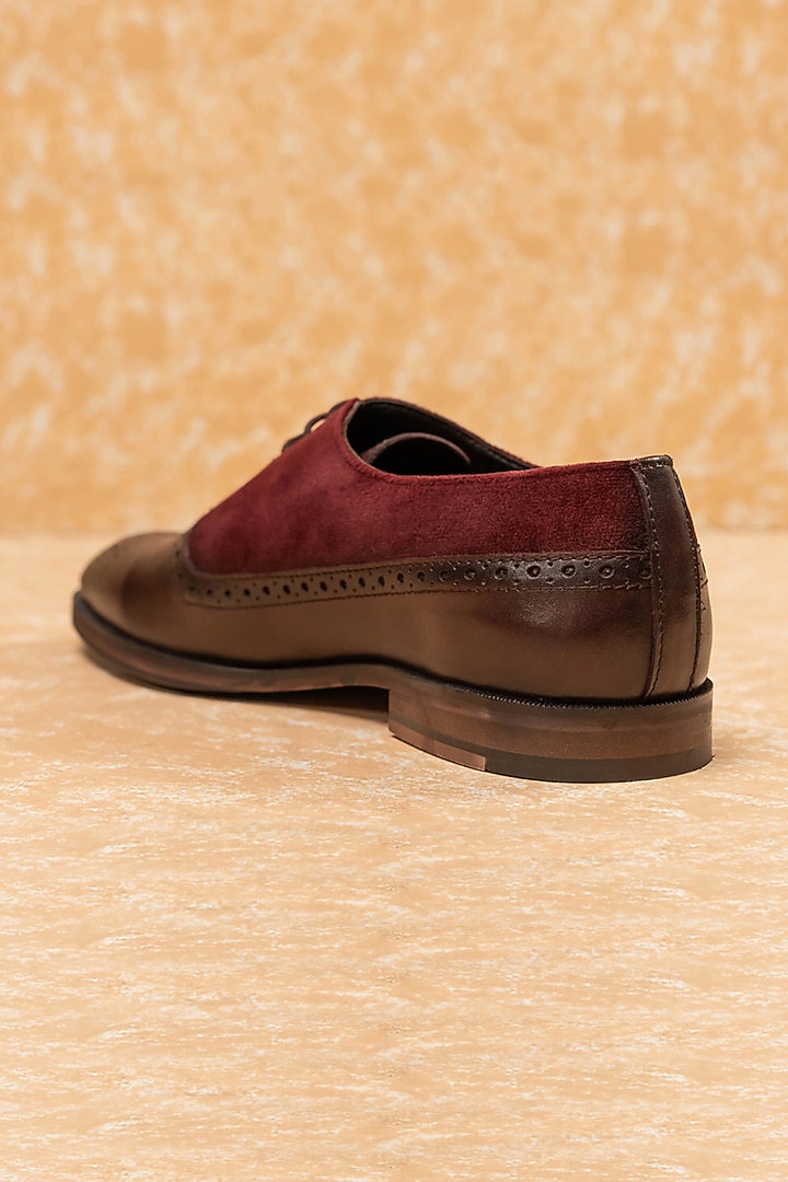 Maroon Leather Lace-Up Brogues by TASVA at Pernia's Pop Up Shop