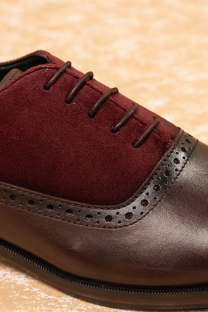 Maroon Leather Lace-Up Brogues by TASVA at Pernia's Pop Up Shop