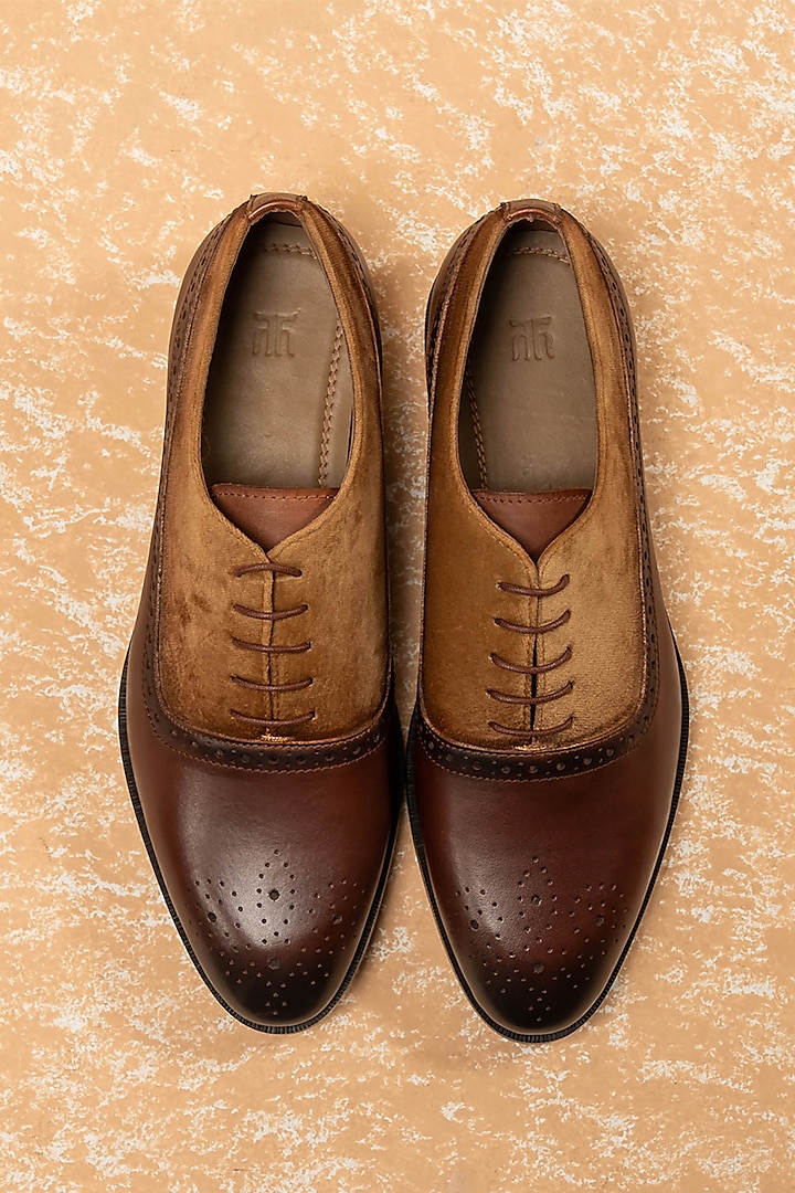 Tan Leather Lace-Up Brogues by TASVA