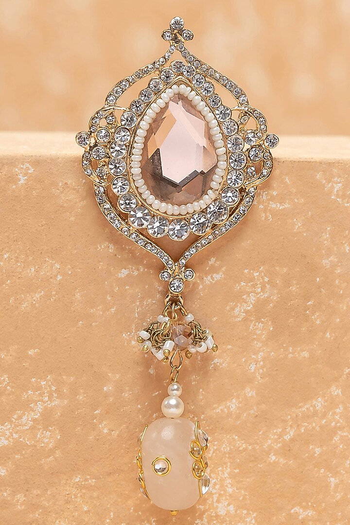 Peach Crystal & Gemstone Brooch by TASVA at Pernia's Pop Up Shop
