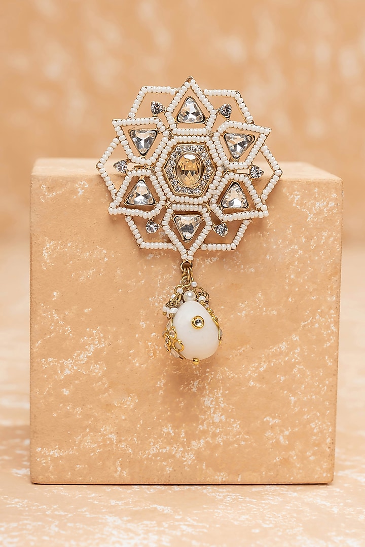 Ivory Pearl & Crystal Floral Brooch by TASVA