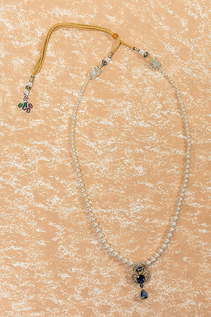 Medium Blue Neutral Beads & Gemstone Pendant Mala by TASVA