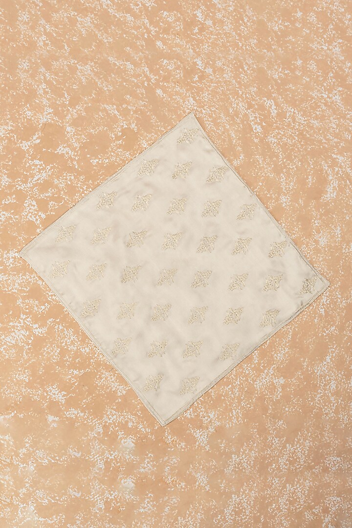 Cream Satin Boota Embroidered Pocket Square by TASVA at Pernia's Pop Up Shop