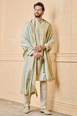 Light Green Zari Jacquard Stole by TASVA