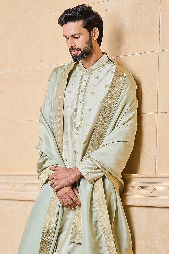 Light Green Zari Jacquard Stole by TASVA at Pernia's Pop Up Shop
