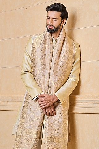 Beige Zari Jacquard Woven Stole by TASVA