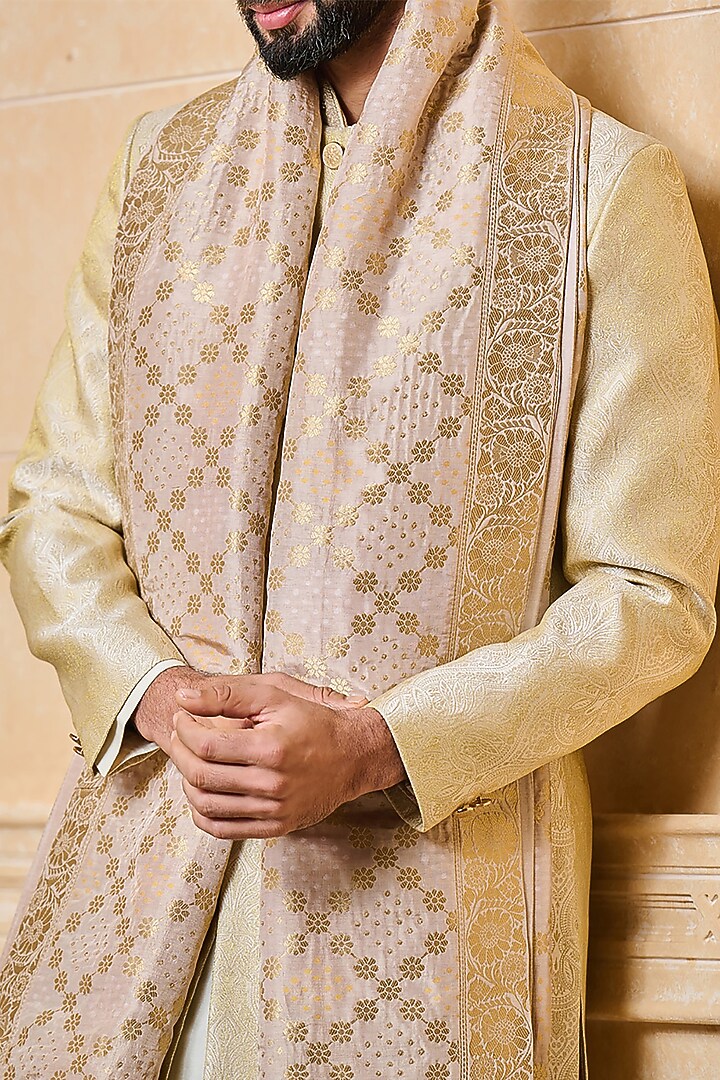 Beige Zari Jacquard Woven Stole by TASVA at Pernia's Pop Up Shop