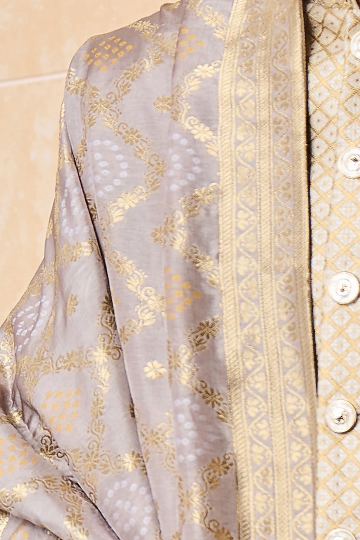 Medium Grey Zari Jacquard Woven Stole by TASVA at Pernia's Pop Up Shop