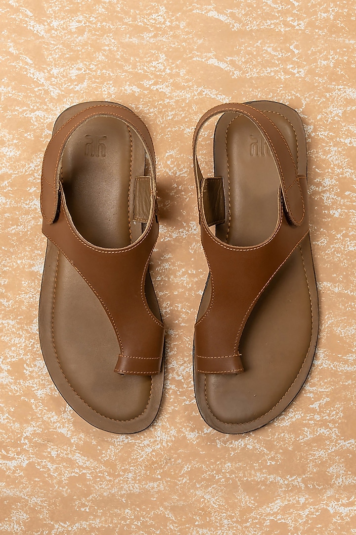 Tan Burnish Leather Sandals by TASVA