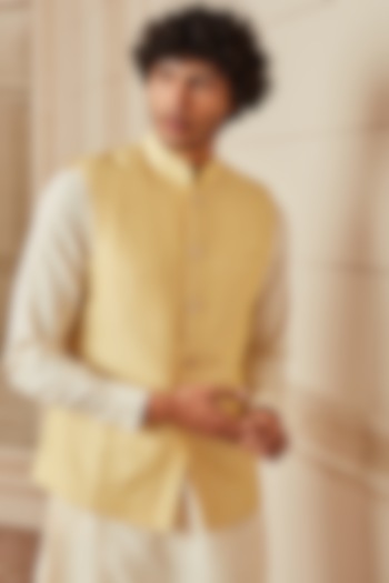 Yellow Jacquard Bundi Jacket by TASVA