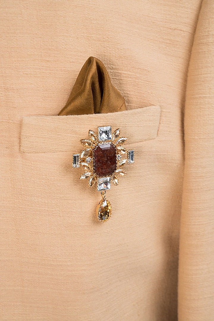Brown Crystal & Semi-Precious Stone Brooch by TASVA