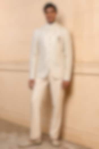 Off-White Viscose Wedding Bandhgala Set by TASVA at Pernia's Pop Up Shop