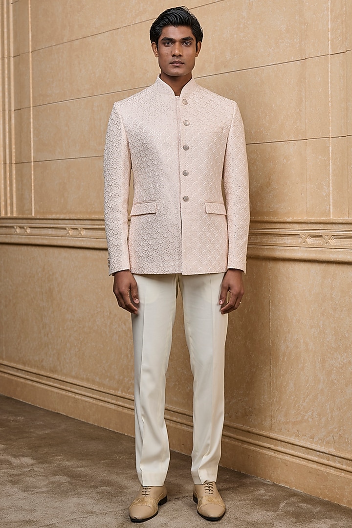 Pink Georgette Bandhgala Set by TASVA at Pernia's Pop Up Shop