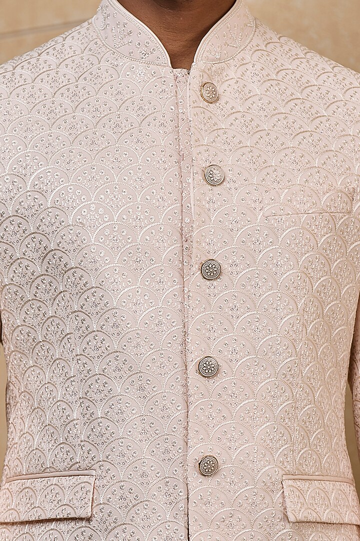 Pink Georgette Bandhgala Set by TASVA at Pernia's Pop Up Shop