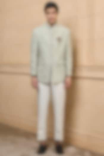 Light Green Georgette Embroidered Wedding Bandhgala Set by TASVA at Pernia's Pop Up Shop