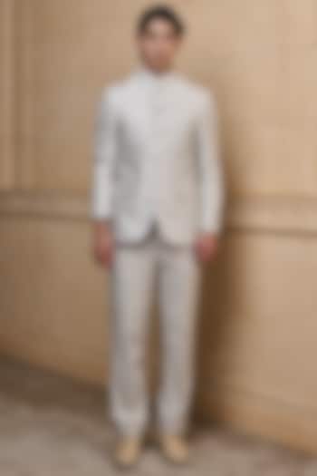 Ivory Polyester Bandhgala Set by TASVA at Pernia's Pop Up Shop