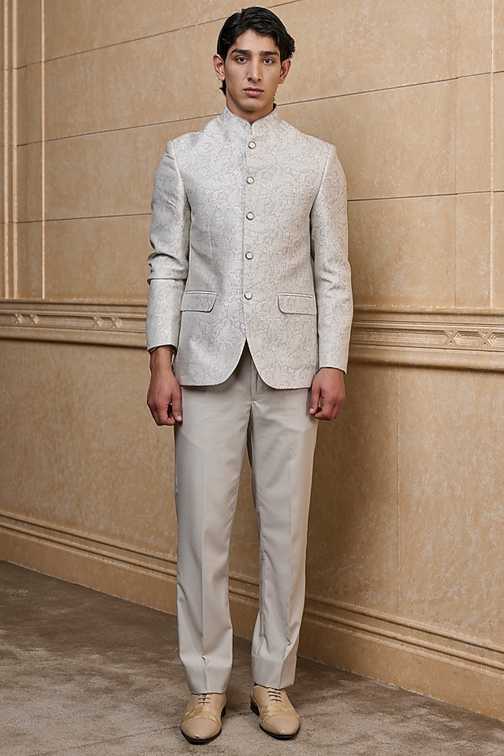 Ivory Polyester Bandhgala Set by TASVA at Pernia's Pop Up Shop