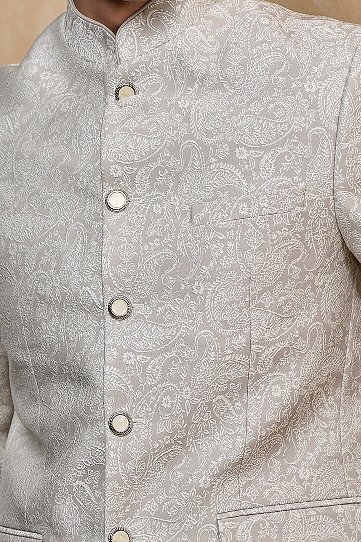 Ivory Polyester Bandhgala Set by TASVA at Pernia's Pop Up Shop