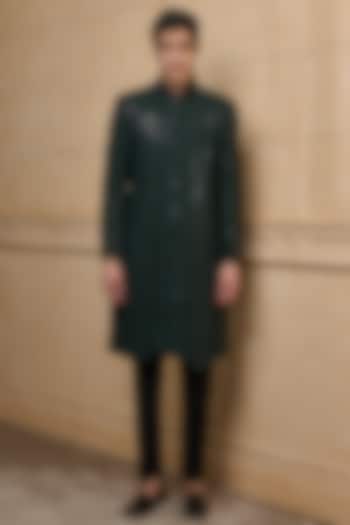 Dark Green Georgette Embroidered Wedding Indowestern Set by TASVA at Pernia's Pop Up Shop