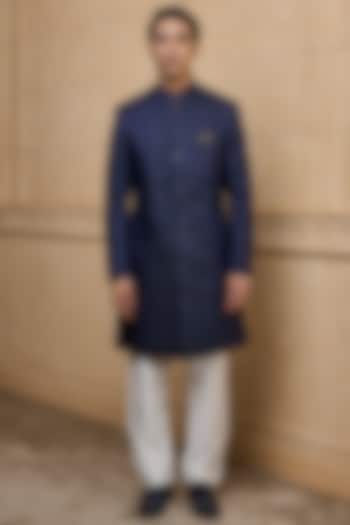 Navy Polyester Indowestern Set by TASVA at Pernia's Pop Up Shop