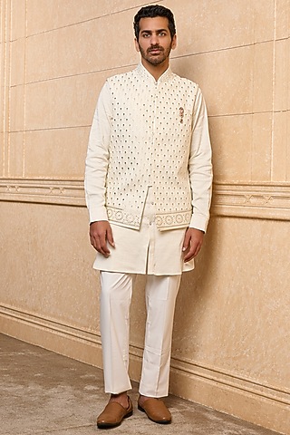 Ivory Georgette Bundi Jacket Set by TASVA