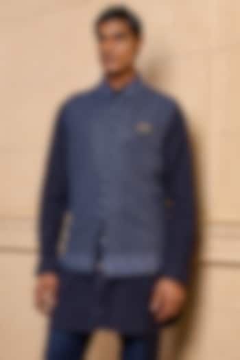 Navy Viscose Bundi Jacket Set by TASVA at Pernia's Pop Up Shop