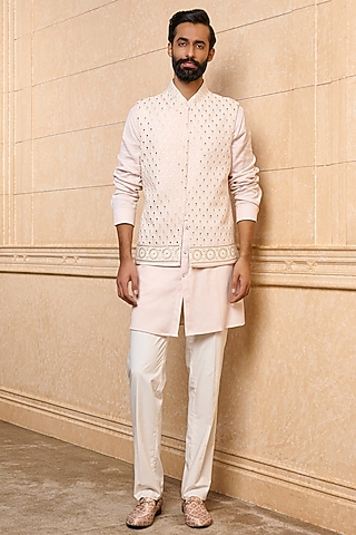 Pink Georgette Bundi Jacket Set by TASVA