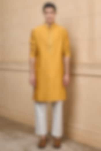 Ochre Yellow Polyester Embroidered Kurta Set by TASVA at Pernia's Pop Up Shop