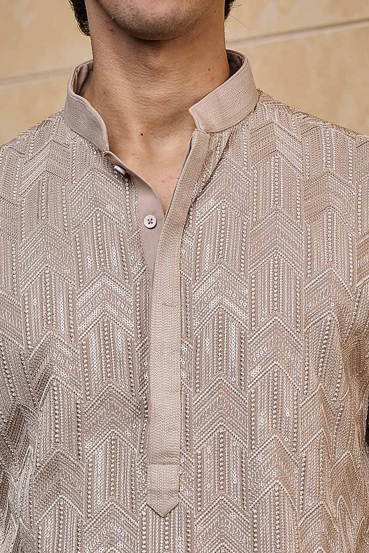 Beige Viscose Embroidered Kurta Set by TASVA at Pernia's Pop Up Shop
