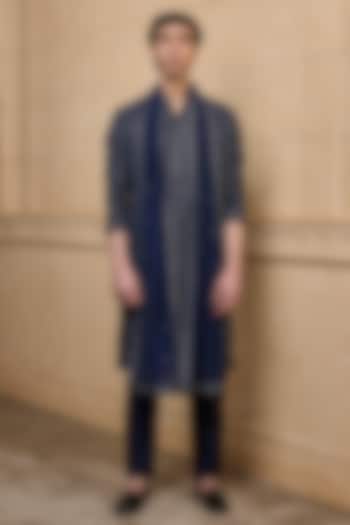 Navy Viscose & Nylon Embroidered Kurta Set by TASVA at Pernia's Pop Up Shop