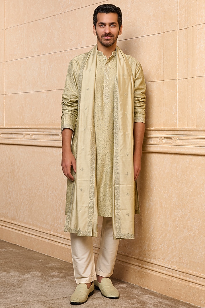 Olive Polyester Embroidered Kurta Set by TASVA at Pernia's Pop Up Shop