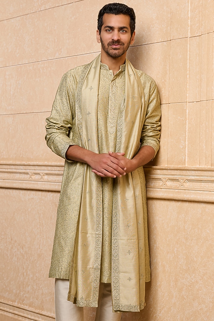 Olive Polyester Embroidered Kurta Set by TASVA at Pernia's Pop Up Shop