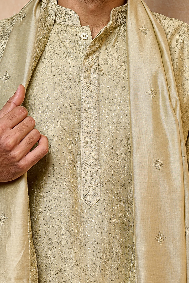 Olive Polyester Embroidered Kurta Set by TASVA at Pernia's Pop Up Shop