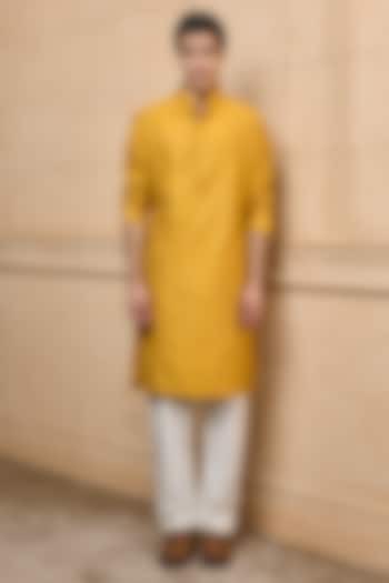 Ochre Yellow Polyester Embroidered Kurta Set by TASVA at Pernia's Pop Up Shop
