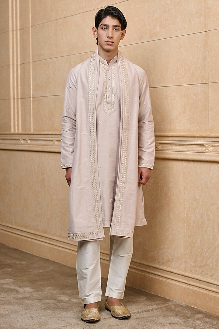 Beige Polyester Embroidered Kurta Set by TASVA at Pernia's Pop Up Shop