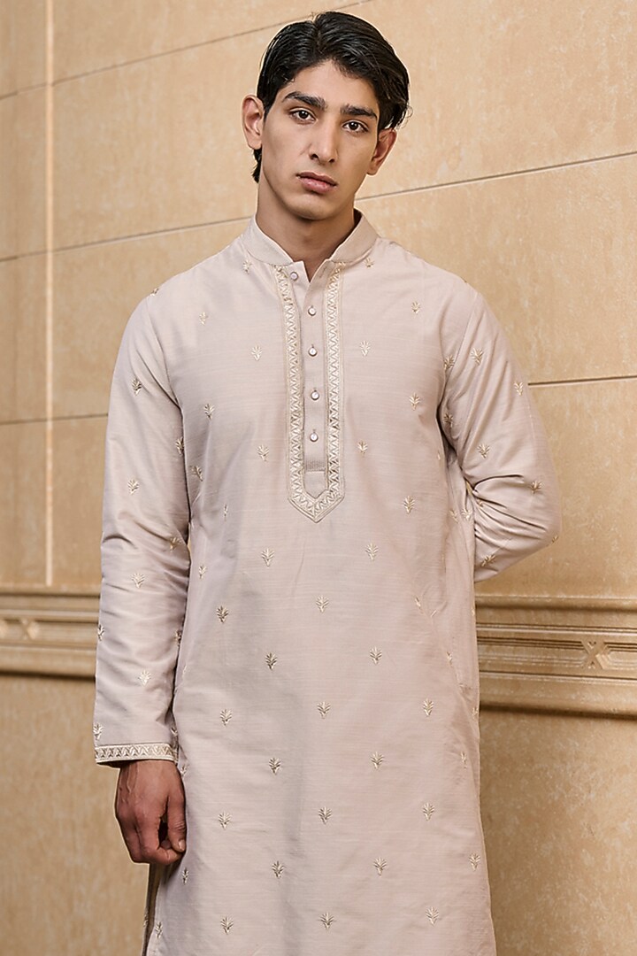 Beige Polyester Embroidered Kurta Set by TASVA at Pernia's Pop Up Shop