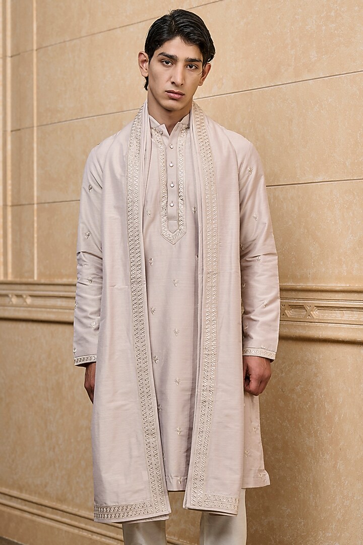 Beige Polyester Embroidered Kurta Set by TASVA at Pernia's Pop Up Shop