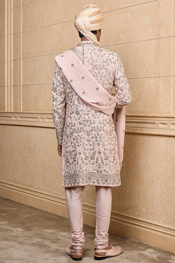 Pink Viscose Embroidered Groom Sherwani Set by TASVA at Pernia's Pop Up Shop