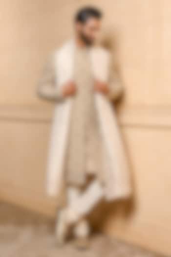 Gold Viscose & Polyester Embroidered Groom Sherwani Set by TASVA at Pernia's Pop Up Shop