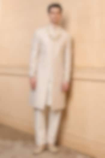 Gold Polyester Viscose Blend Embroidered Wedding Sherwani Set by TASVA at Pernia's Pop Up Shop