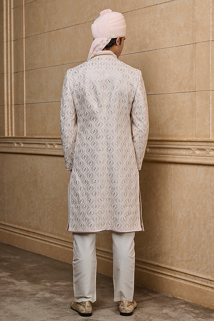 Pink Viscose Embroidered Wedding Sherwani Set by TASVA at Pernia's Pop Up Shop