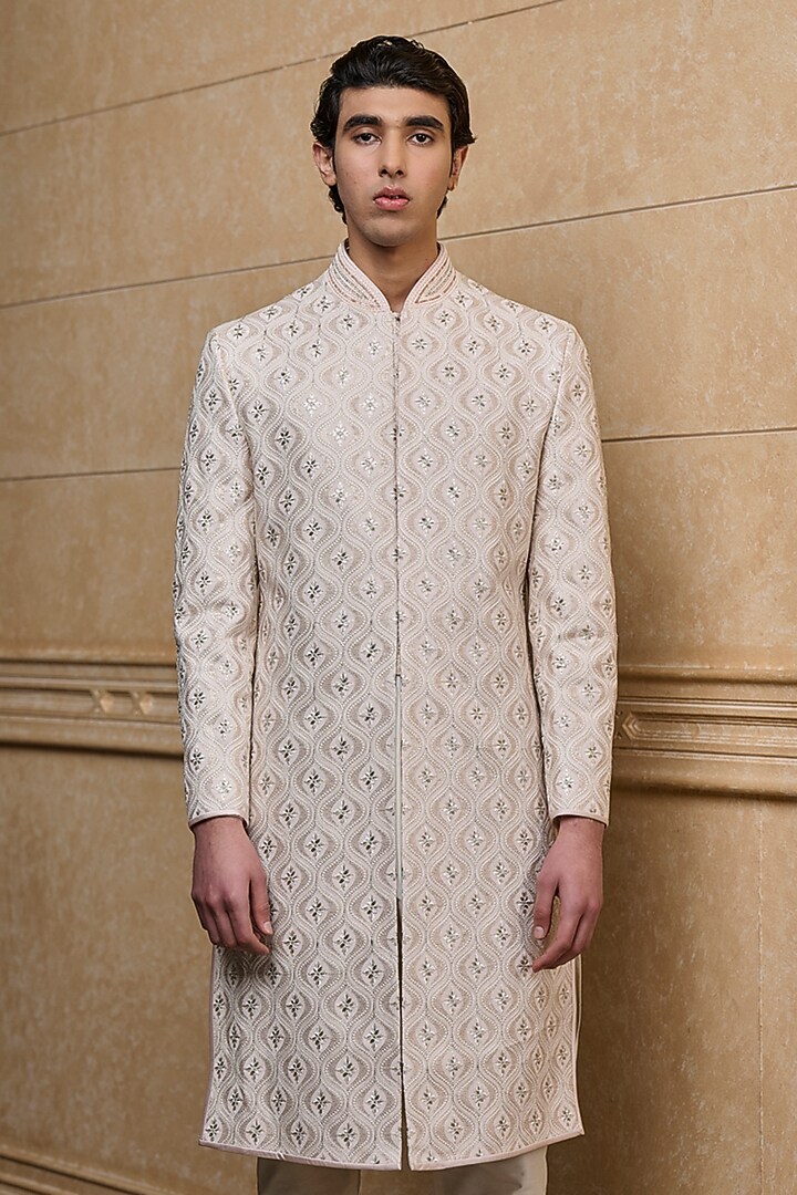 Pink Viscose Embroidered Wedding Sherwani Set by TASVA at Pernia's Pop Up Shop