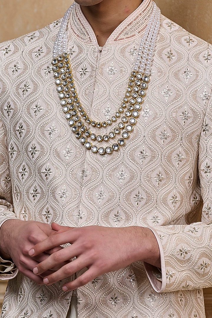 Pink Viscose Embroidered Wedding Sherwani Set by TASVA at Pernia's Pop Up Shop