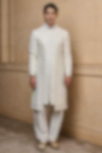 Ivory Viscose Embroidered Wedding Sherwani Set by TASVA at Pernia's Pop Up Shop