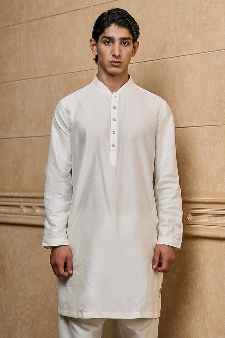 Ivory Viscose Embroidered Wedding Sherwani Set by TASVA at Pernia's Pop Up Shop